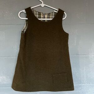 Charming Little Girls Olive/ Plaid Lined Scalloped Boho Cottage Minimalist Dress